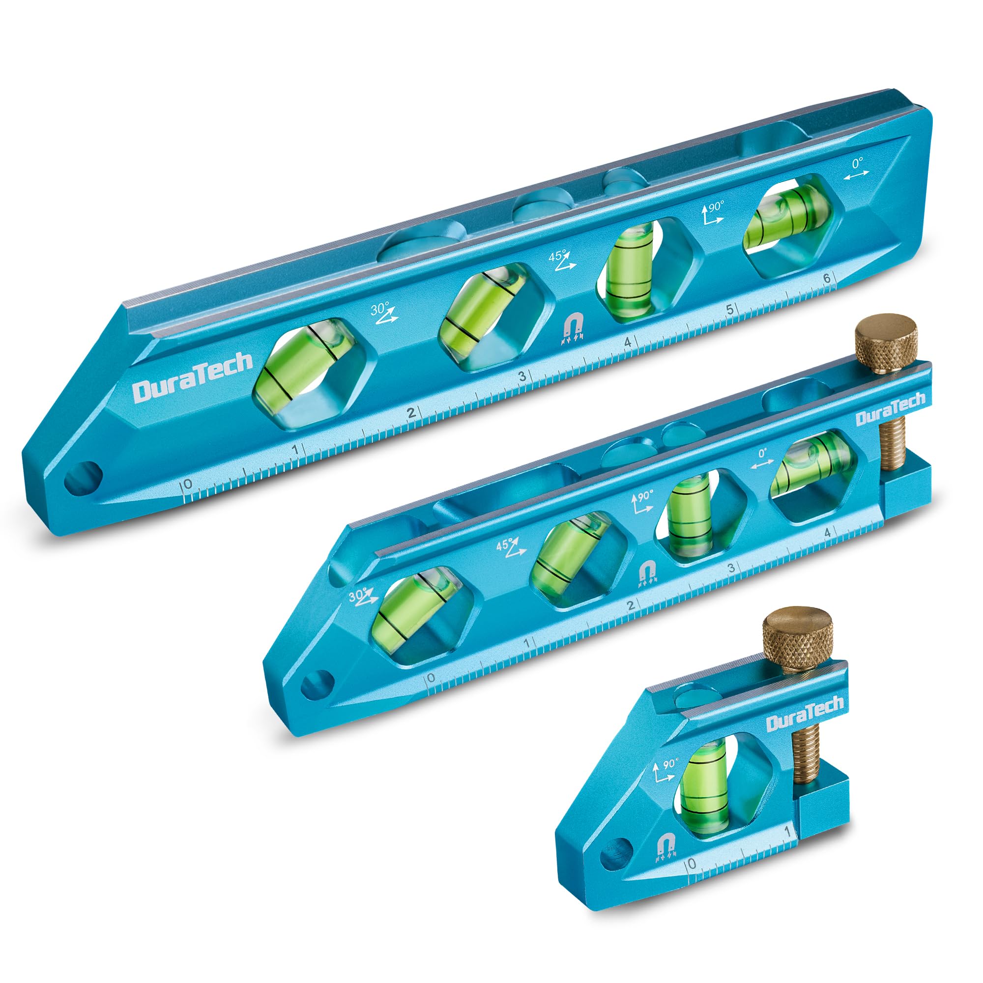 DURATECH 3-Piece Level Tool Set, Magnetic Torpedo Level with V-Groove | 2.5", 6.