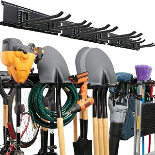 TIDYME Garage Tool Organizer Wall Mount, 48", 3 Racks 6 Hooks, 300 lbs | 300 lbs, anti-rust carbon steel, garden tool organizer & storage rack for garage organization, shovels, rakes & tools