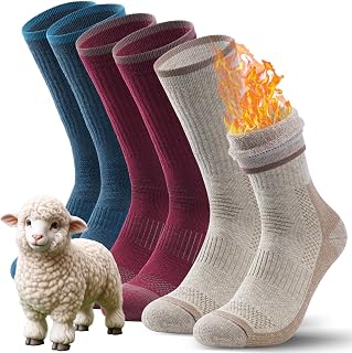 Merino Wool thermal socks for Men & Women,Cushioned Hiking Socks 3 pairs