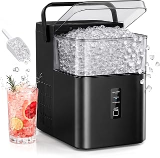 SIMZLIFE Nugget Ice Maker Countertop 38 lbs/Day Fast Chewable Ice in 5 Mins | Pebble Ice Maker Machine with Handle, Auto-Cleaning, 45dB Quiet, Removable lid, for Home Party RV Camping and Family