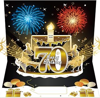 Happy 70th Birthday Music Card Gifts Pop Up 3D Cake Firework Light