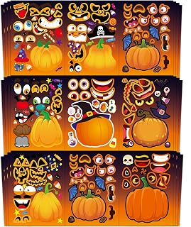 Aowplc 32 Pumpkin Make-a-Face Sticker Sheets - Halloween Crafts for Kids