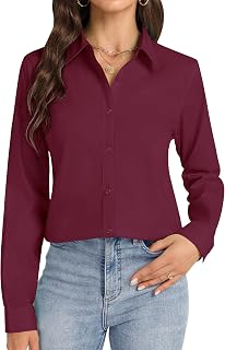 J.Ver Camicia da Donna a Maniche Lunghe con Bottoni, Senza Pieghe, Elasticizzata, Tinta Unita, Borgogna, XL