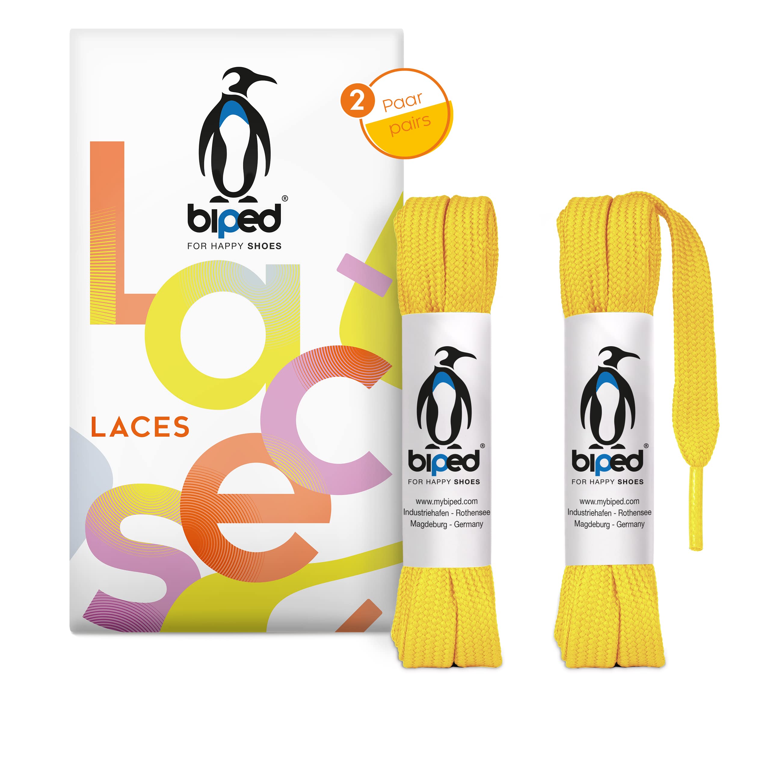 biped LACES 2 Pairs Flat Polyester Shoelaces 10mm Wide - Laces for Trainers and 
