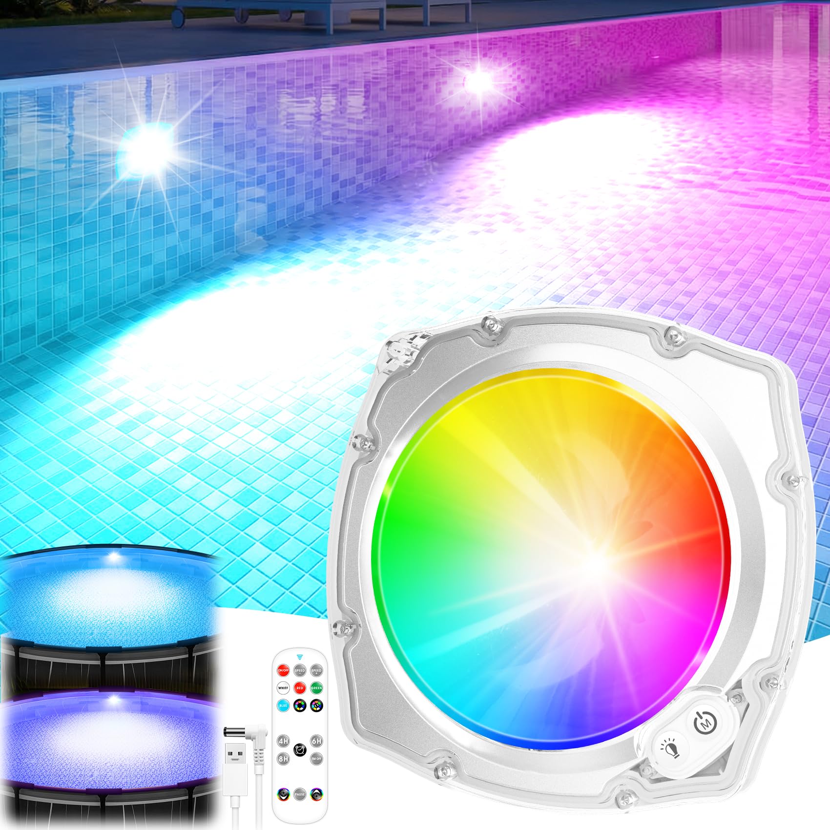 Rechargeable Submersible Pool Lights with Remote, Hight Brightness 5000mAh Swimm