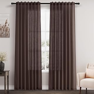 Nanspring Coffee Linen Blend Drapes 84 Inch Length 2 Panels Set Back Tab Rod Pocket Light Filtering Privacy Semi Sheer Textured Curtains Neutral Farmhouse Decor Curtains for Living Room Bedroom 52x84