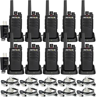 Retevis RT68 Walkie Talkies, Two Way Radios with Earpieces(10 Pack) | for Manufacturing, Business, Rugged, Clear Sound Quality, Rechargeable, 1200mAh, VOX Handsfree, Portable