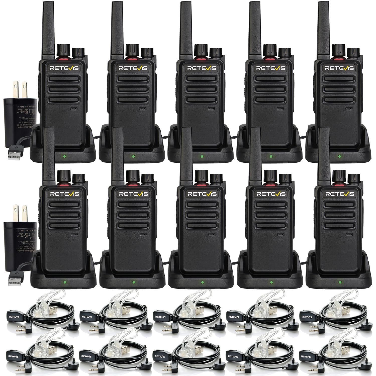 Retevis RT68 Walkie Talkies, Two Way Radios with Earpieces(10 Pack) | for Manufa
