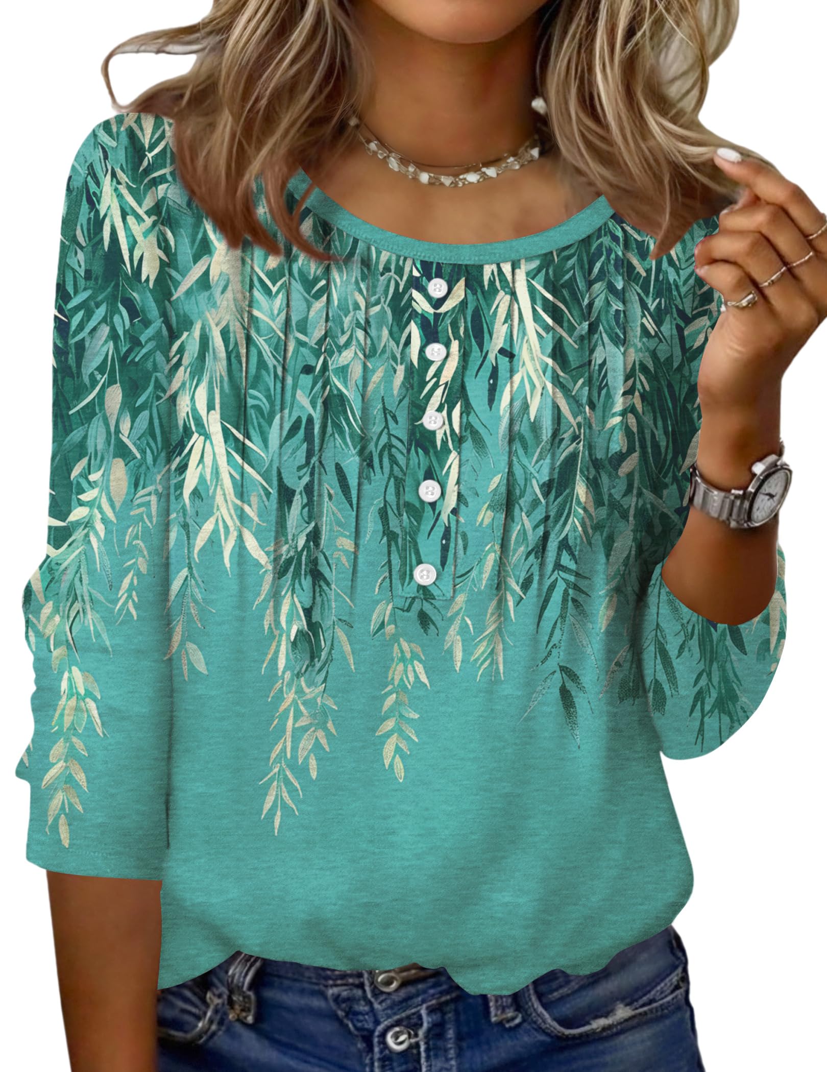 Zeagoo 3/4 Sleeve Women Tops Round Neck Casual Summer Tunic Tops Basic Tees Blou