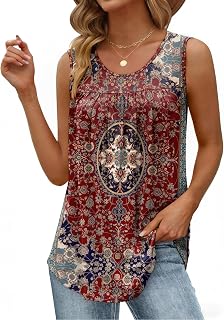 Zeagoo Canotte estive da donna, vestibilità ampia, stile bohémien, plissettate, senza maniche, girocollo, elegante, casual, tunica, camicette alla moda
