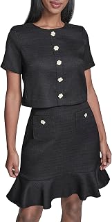 Karl Lagerfeld Womens Short Sleeve Crew Neck Faux Tweed a Line DressDress