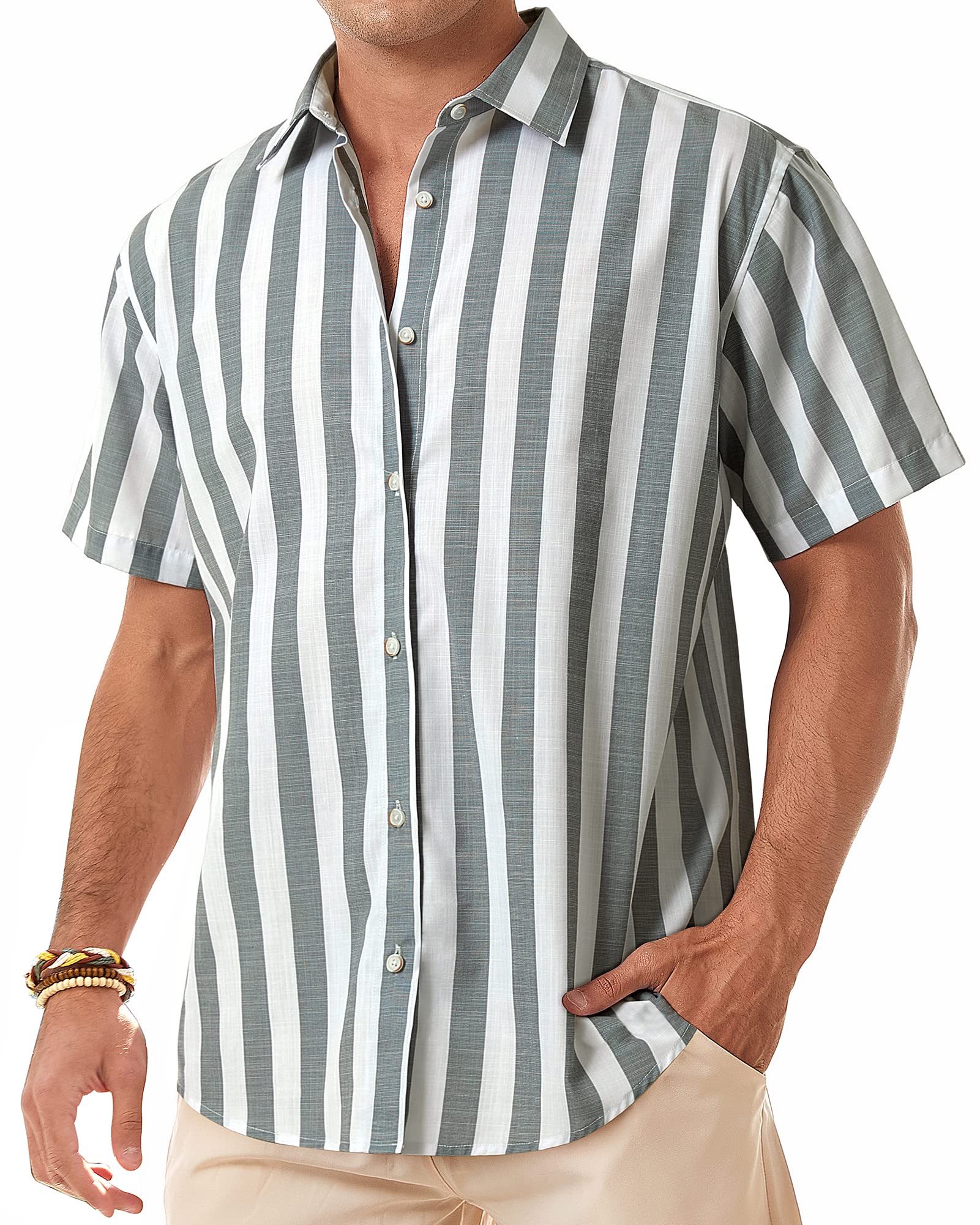 J.Ver Camisa de lino para hombre, manga corta, de lino, para el tiempo libre, pa