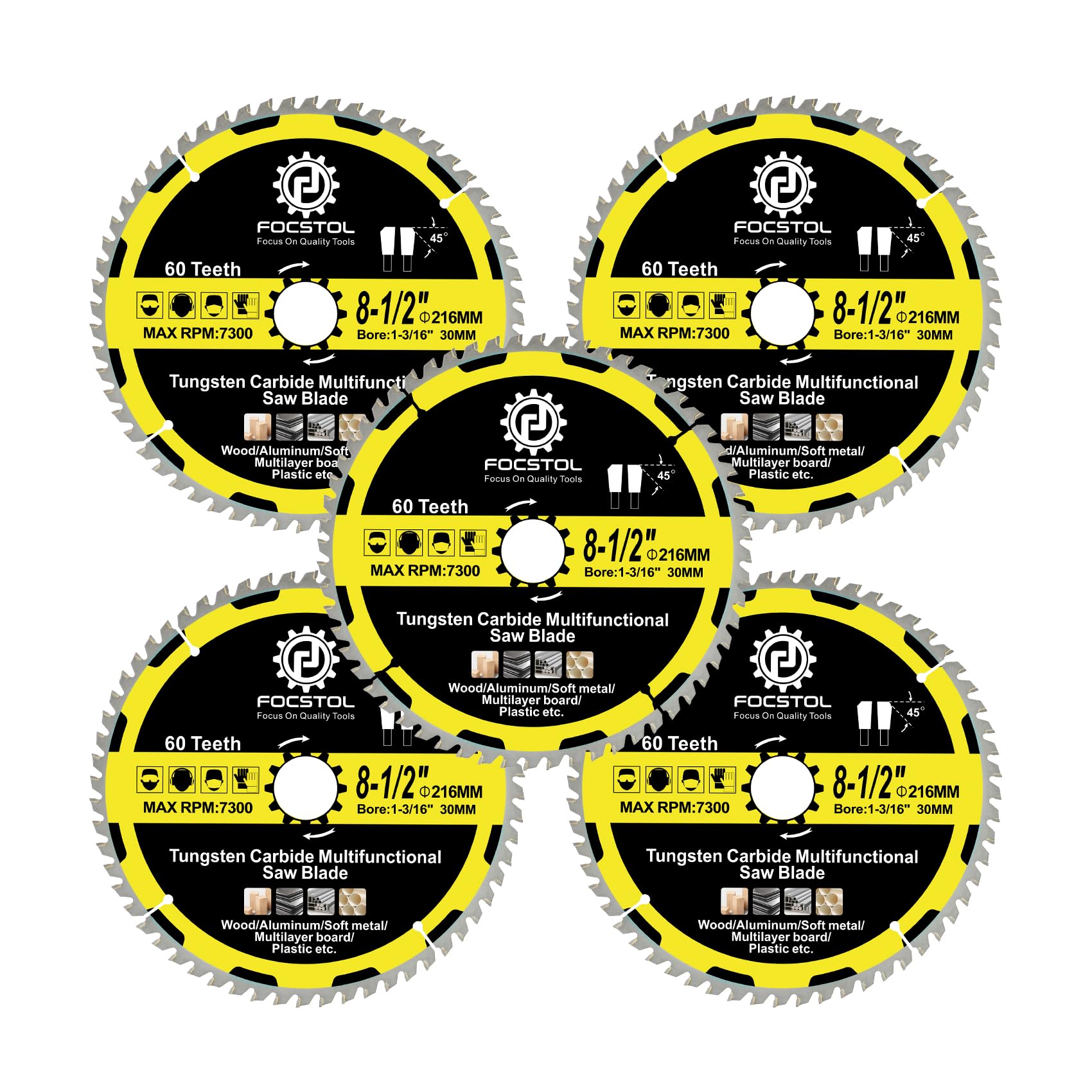 FOCSTOL Circular Saw Blade for Wood 216 mm x 30 mm – 5 Pieces Wood Cutting Disc 
