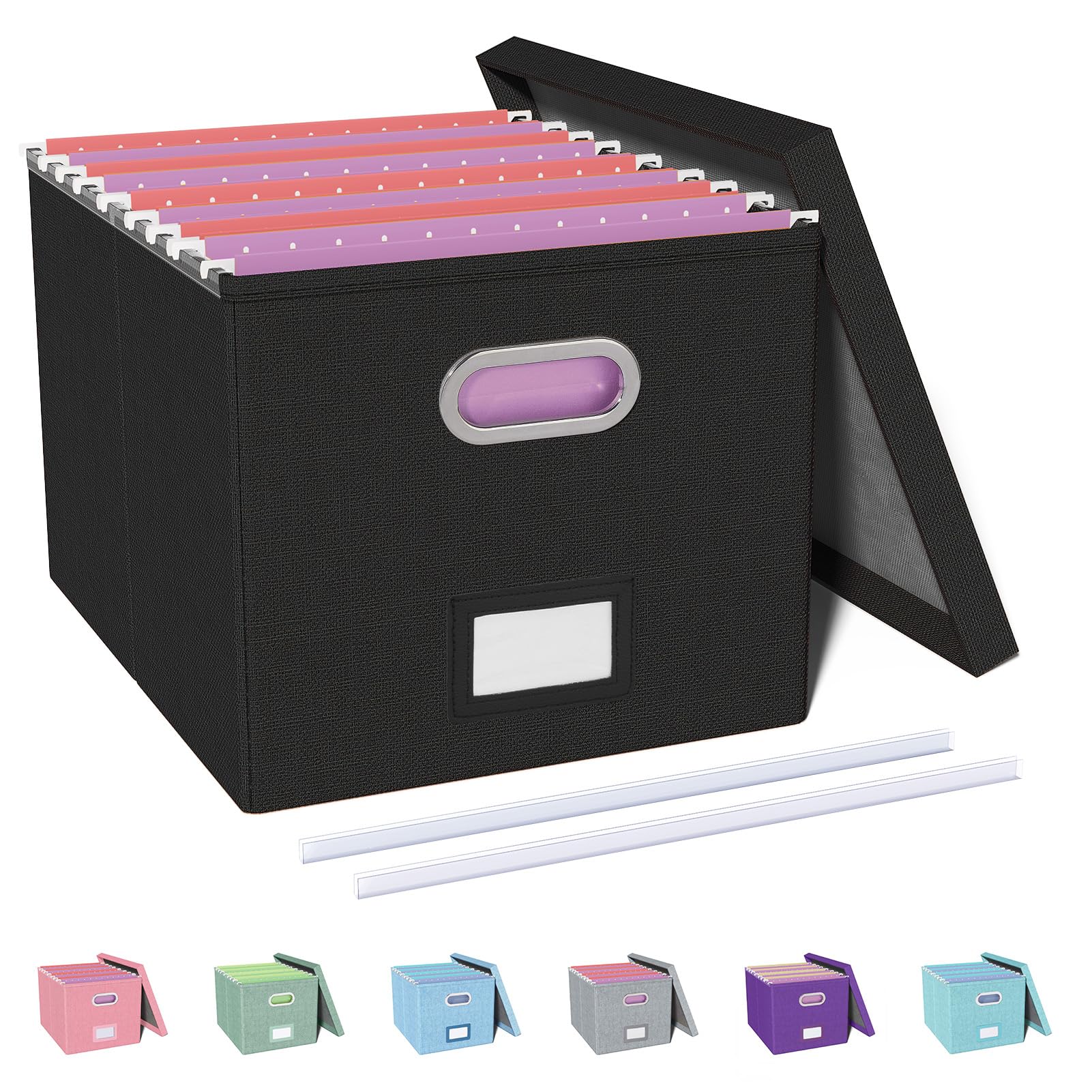 Oterri File Box with Lid & Handle, Letter Legal Size Filing Box, File Organizer 