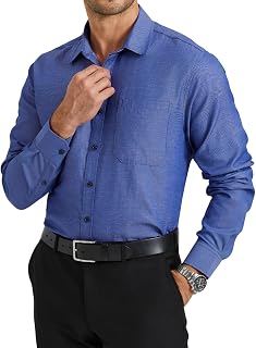 HISDERN Men's Shirt Long Sleeve Formal Business Shirts for Men Regular Fit Plain Casual Shirt Men's Shirts with Pocket S-4XL