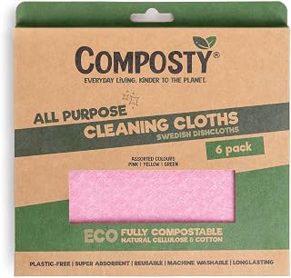 Composty® Swedish Dishcloth | Eco Friendly & Sustainable | Biodegradable Cellulose Sponge Cloths | Absorbent Kitchen Cleaning Cloth | Reusable Kitchen Eco Sponge | Replaces Paper Towel