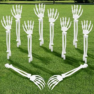 10 PCS Halloween Skeleton Hands with Lawn Stakes for Outdoor Decor | Realistic Groundbreaker Skeleton Arms for Squelette Halloween and Graveyard Decor. Great as Decoration Halloween Exterieur