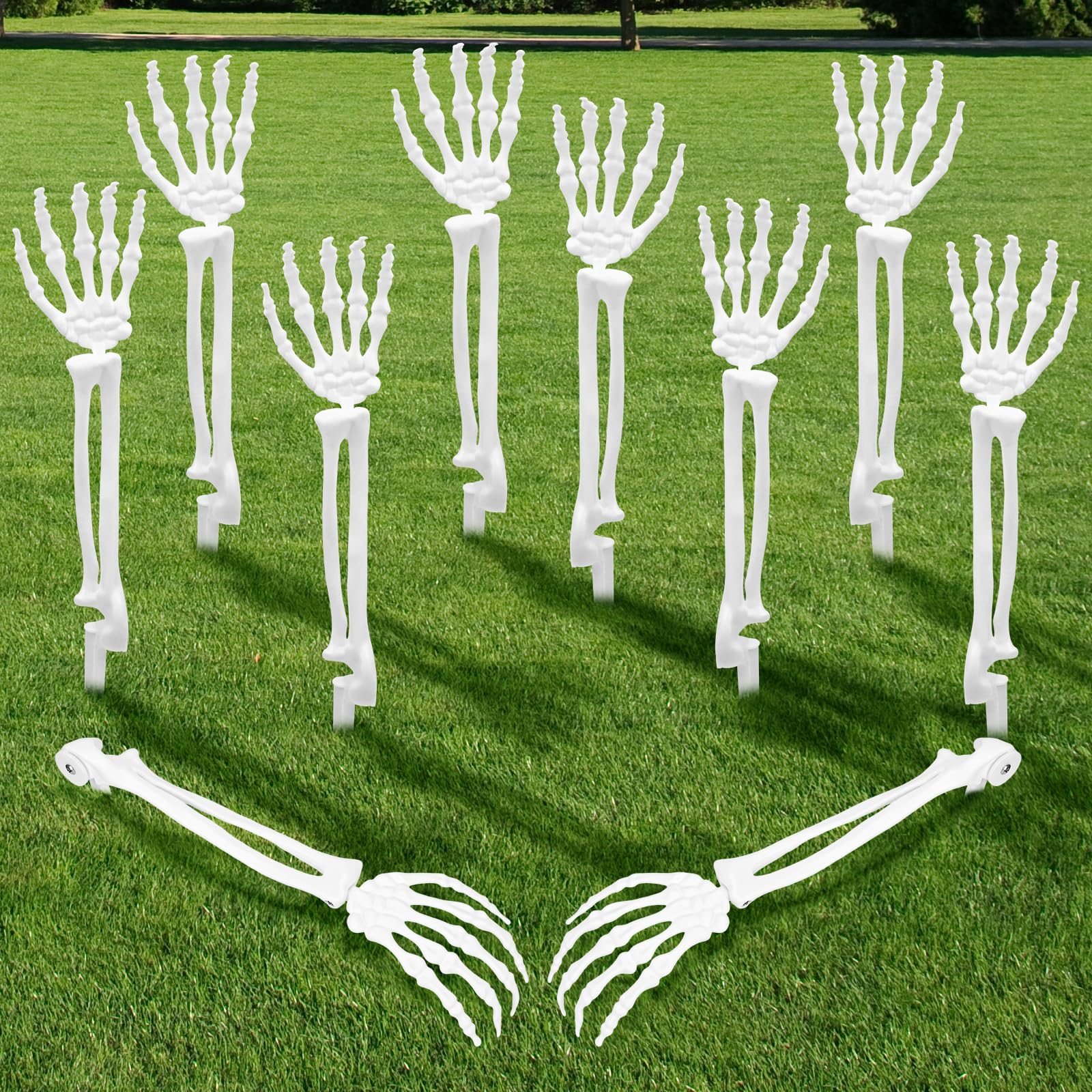 10 PCS Halloween Skeleton Hands with Lawn Stakes for Outdoor Decor | Realistic G