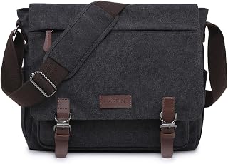 Large Vintage Canvas Messenger Shoulder Bag Travel Crossbody Purse Briefcase Business Bag for 15inch Laptop