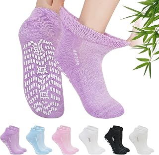 LOFIR Ankle Diabetic Socks for Women: Wide Fitting Bamboo Non-Slip Socks with Grippers for Ladies Cushioned Sole - Seamless Toe for Swollen Feet Ankles Elderly Pastel 6 Pairs 3-5