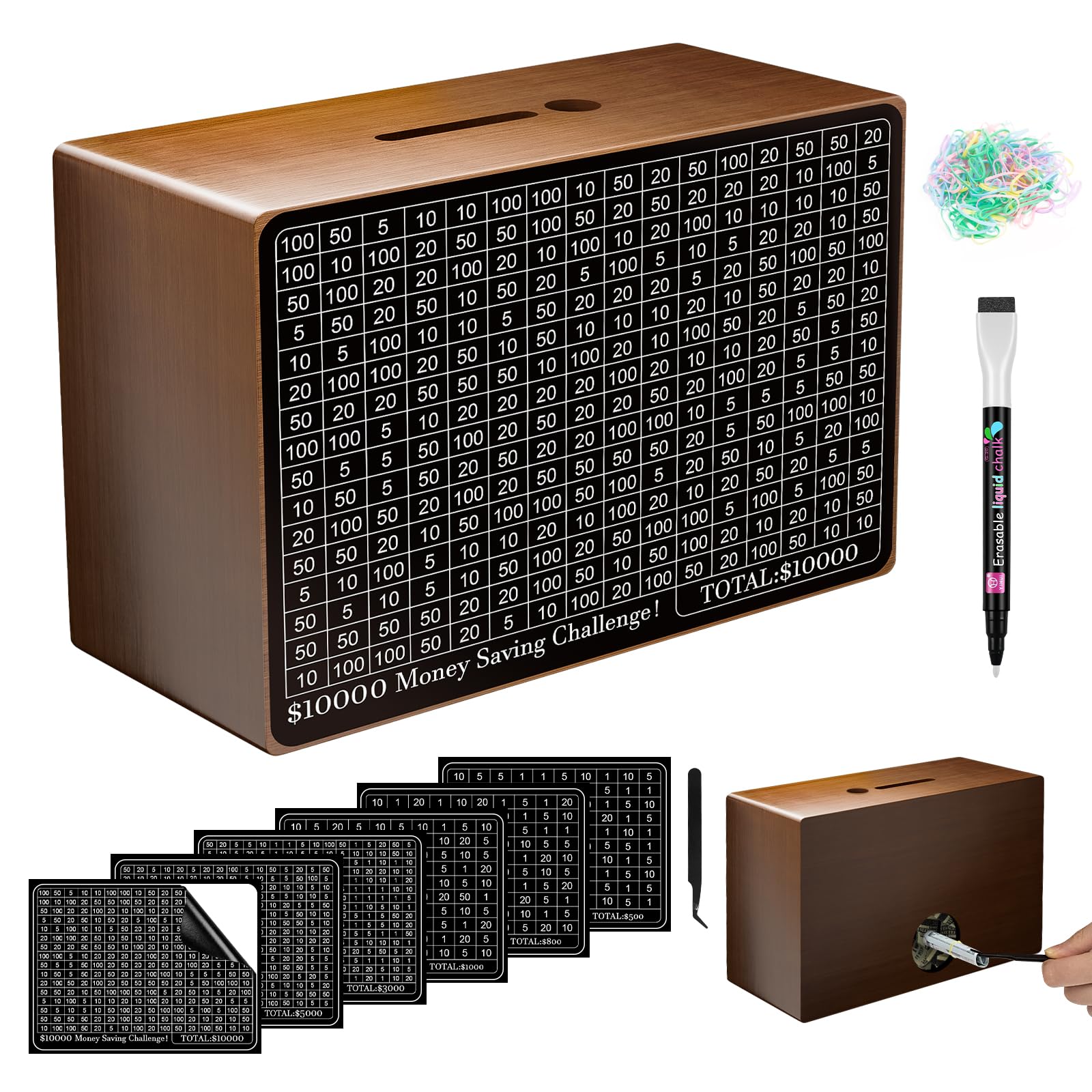 Wooden Money Saving Box, Cash Vault Savings Box for $10000 $5000 $3000 $1000 $80