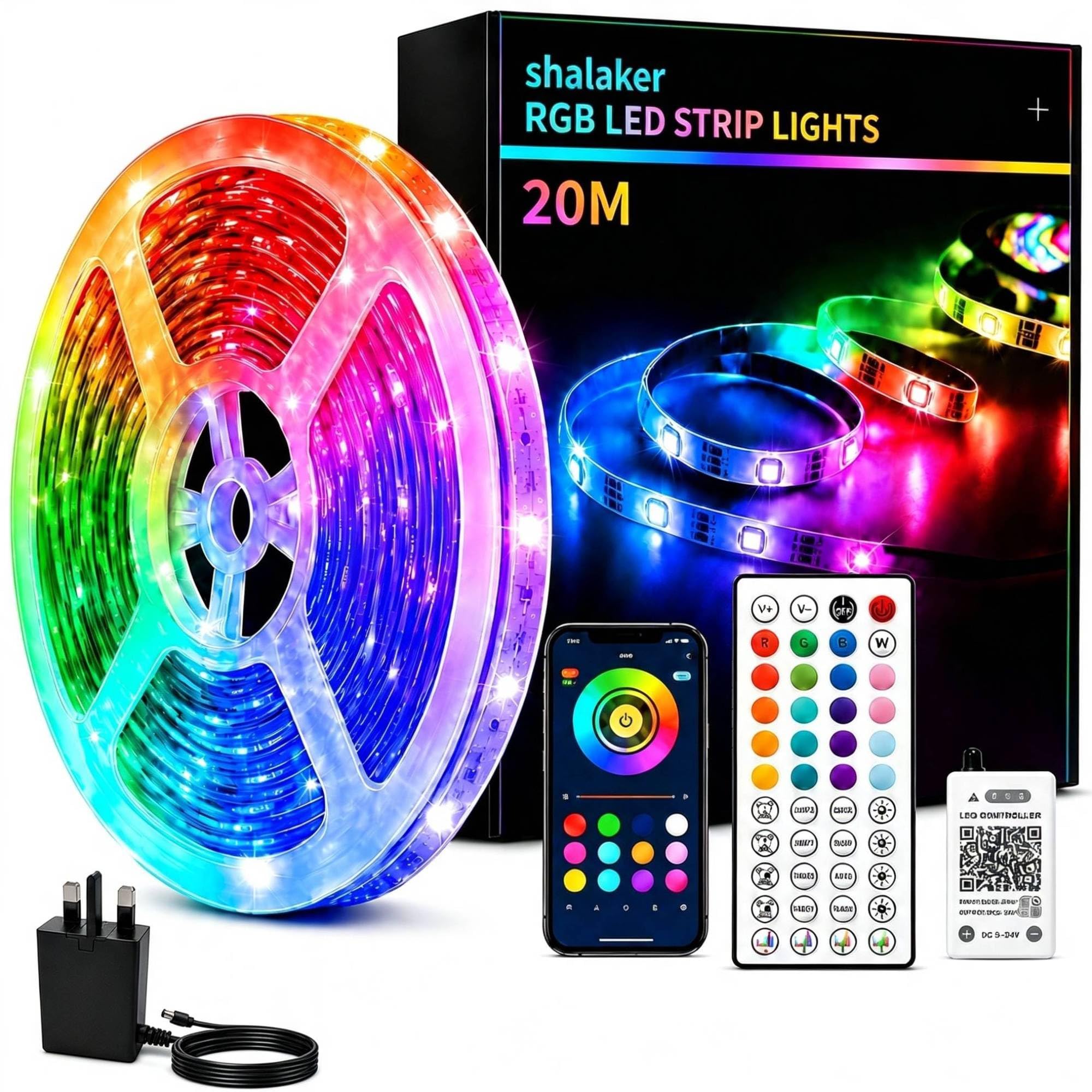 20M RGB LED Strip Lights for Bedroom, Music Sync Colour Changing LED Tape with B