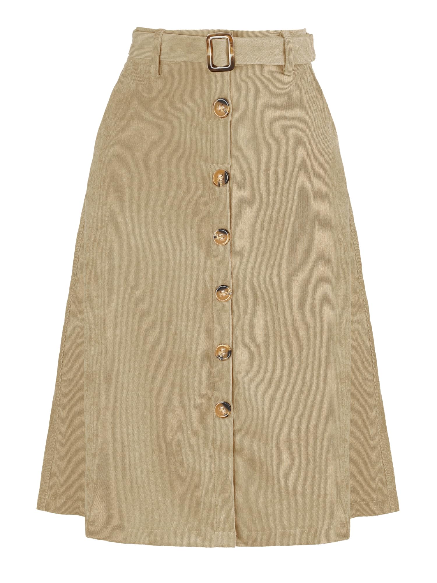 Allegra K Women's High Waist A-Line Buttons Front Belt Corduroy Skirt Euro Midi 