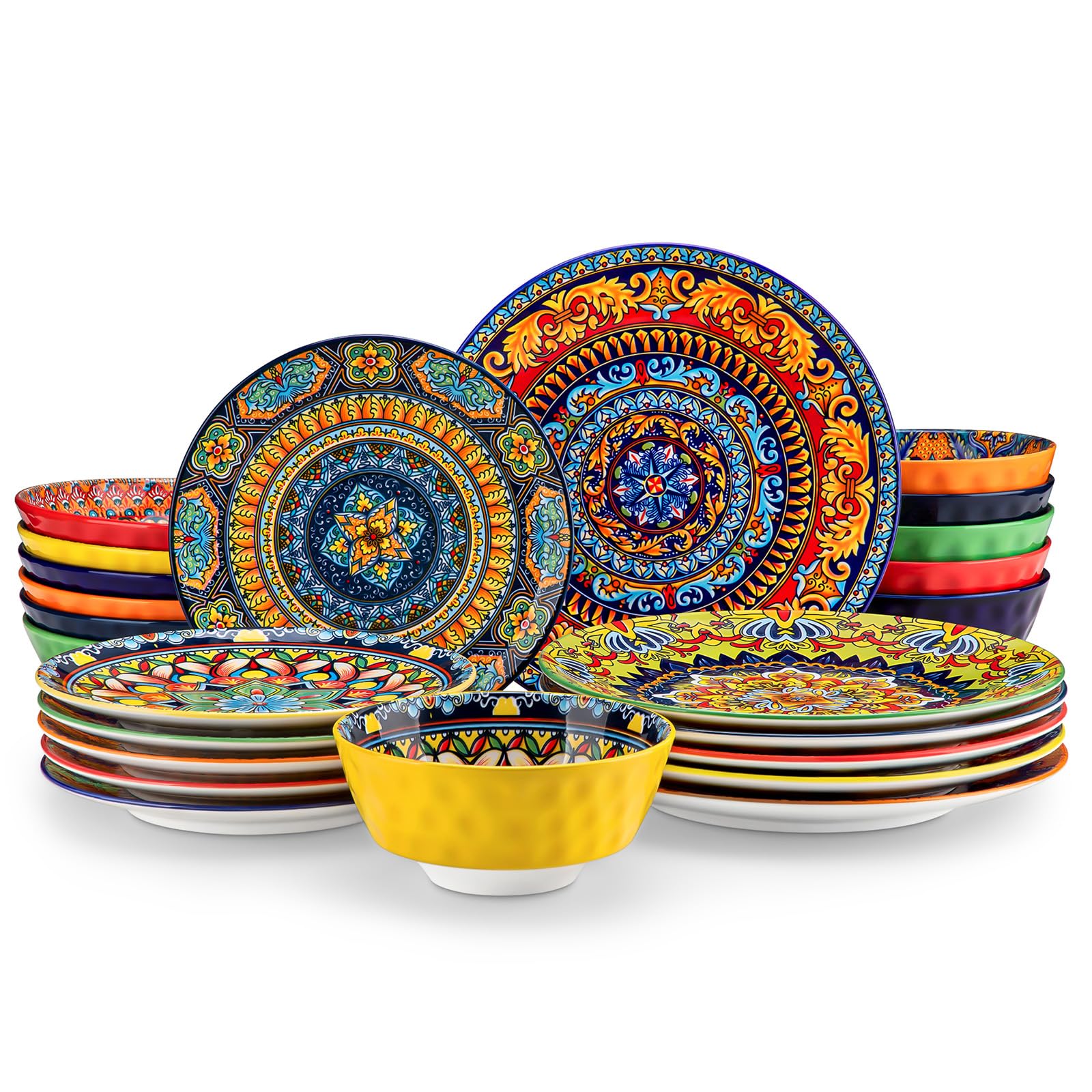 vancasso 24 Pieces Plates and Bowls Set, Bohemian Style Dinnerware Sets Service 