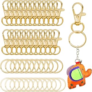 50 Pcs Key Rings Set, Swivel Hook Clasps with 25 Pieces Split Keychains, Metal Keychain Accessories for Crafts and Craft Supplies, Gold