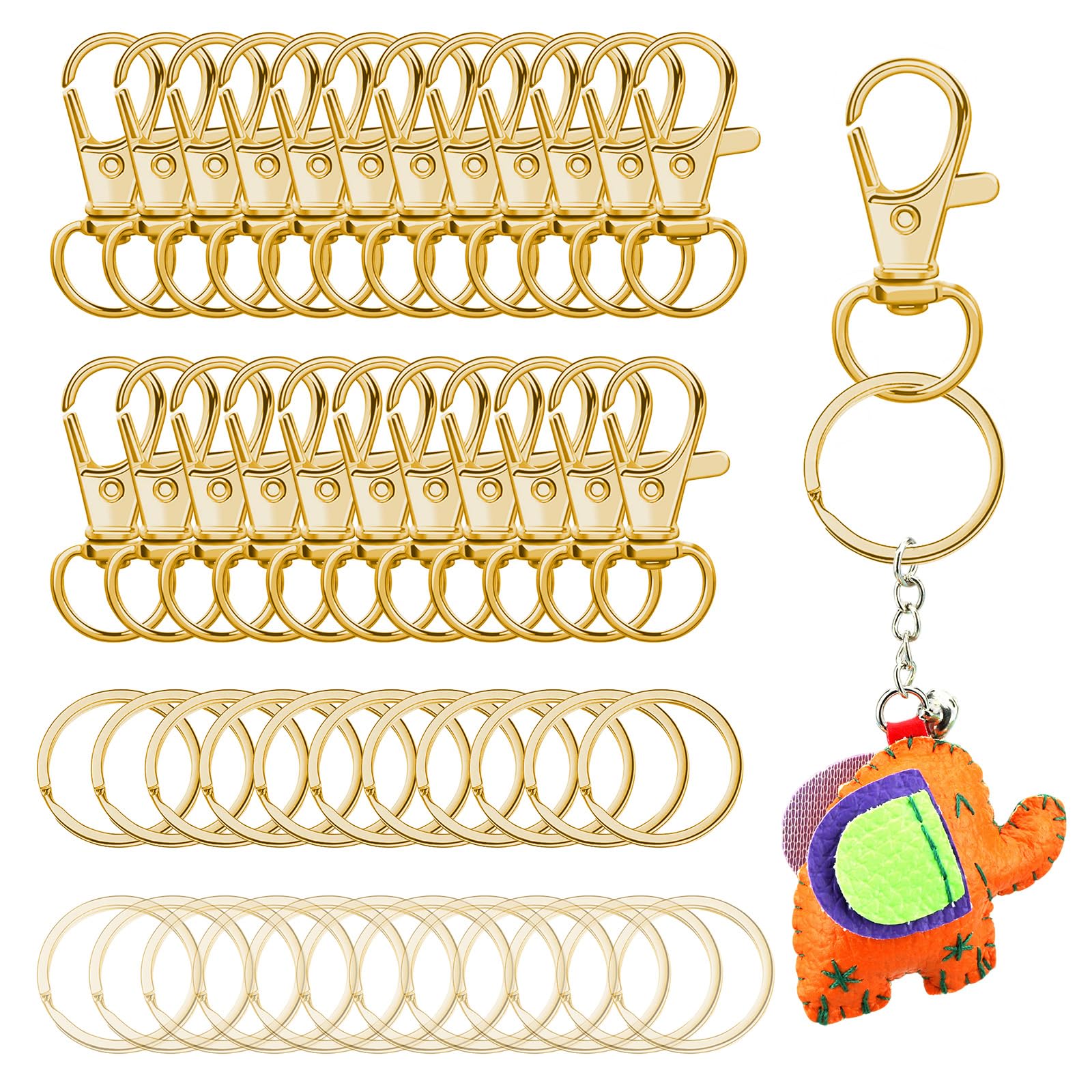 50 Pcs Key Rings Set, Swivel Hook Clasps with 25 Pieces Split Keychains, Metal K