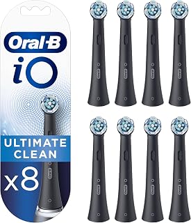 Oral-B iO Ultimate Clean Replacement Heads, Black, 8 Spare Parts | 8 replacement toothbrush heads, original round, deep bacterial plate removal, teeth cleaning