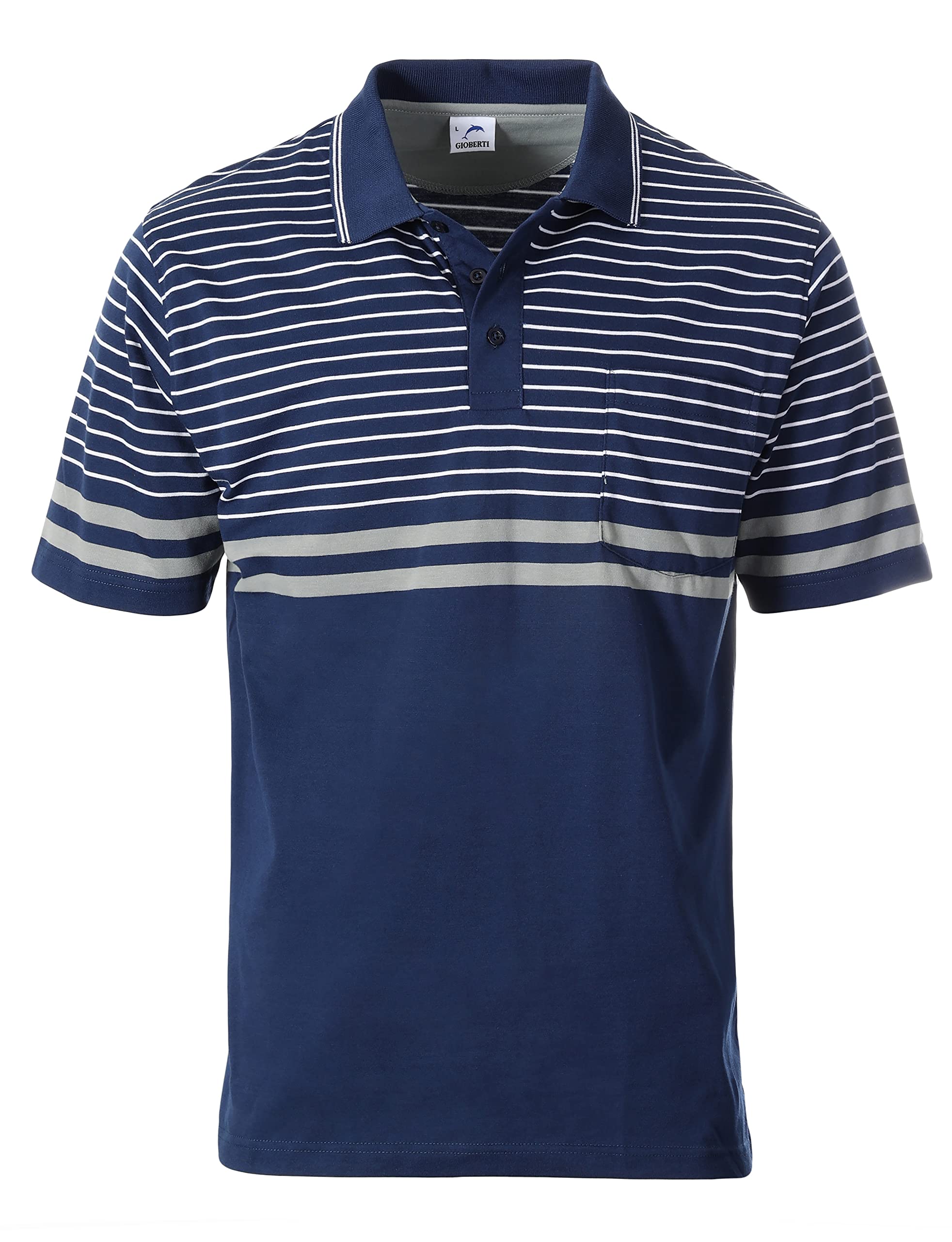 Gioberti Mens Striped Polo Shirt with Pocket - Yarn Dye