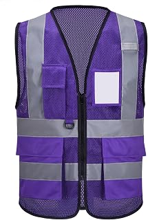 High Vis Safety Vest Reflective Strips, Multi-Pocket Design, Available in Yellow,Orange,black,Pink,blue,Red,purple