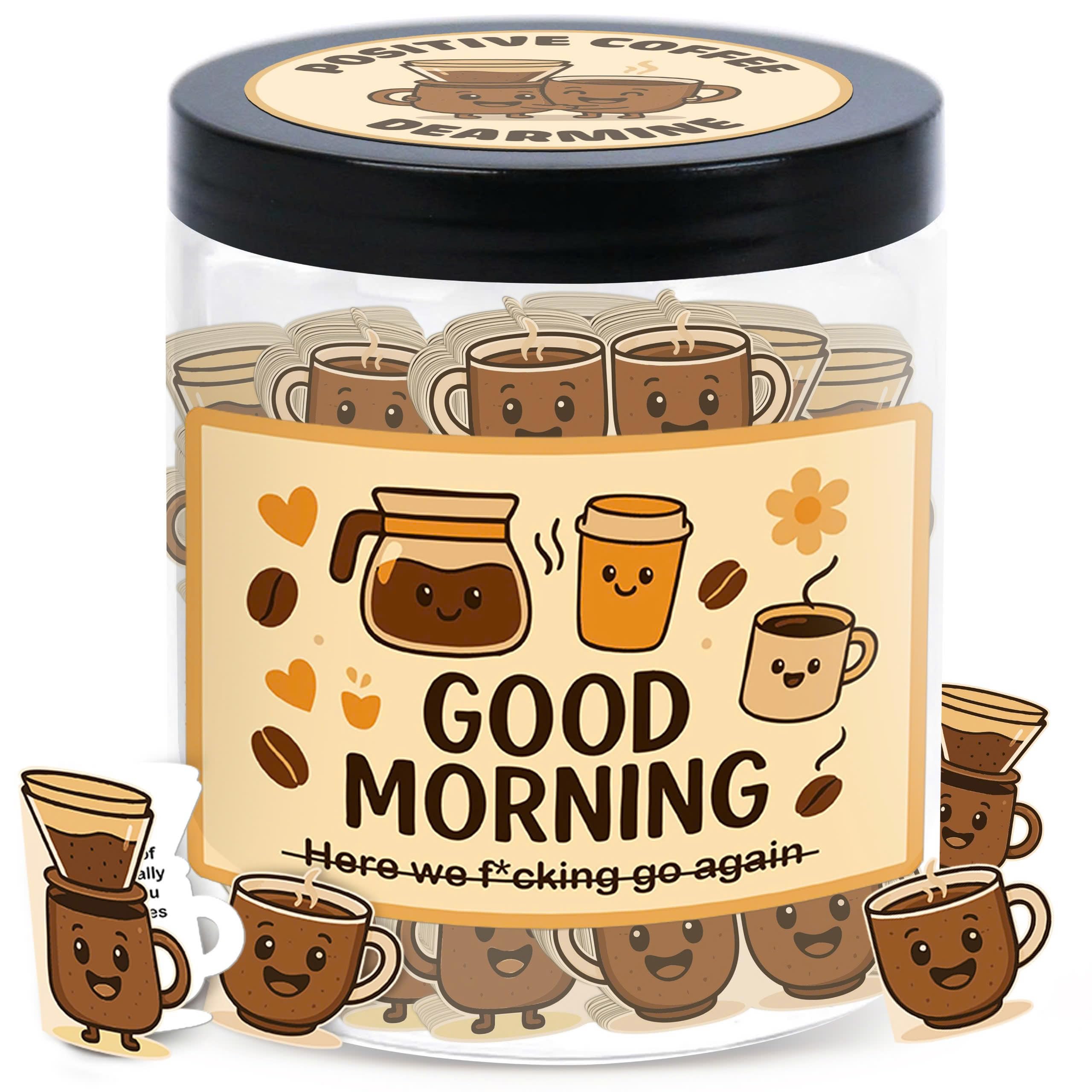 Positive Coffee Jar with 60 Affirmation Cards, Coffee Gifts For Women and Men, D