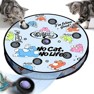 Cat Toys, Interactive Cat Toys for Indoor Cats Adult, 7 Holes Maze Mat 6th Gen Motion Automatic Moving Ball Kitten Toys in Pouch, Feather Tail, Touch Activation, Smart 4 Mode Mouse Catching Game