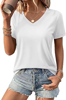 YUCOLEN T-shirt da donna con scollo a V a maniche corte in cotone estivo top casual maglietta di base 2025 vestiti alla moda alla moda