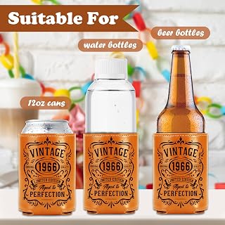 60th Birthday Gifts Can Cooler for Him, 2 Pcs Vintage 1966 Leather Beer Cans Coolers Sleeves, Funny 60th Birthday Presents for Men Dad Women Cheers and Beers to Sixty Years Old Party Favors Supplies