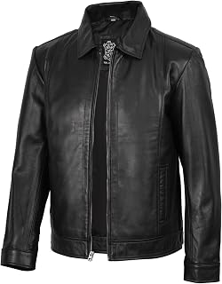 fjackets Mens Leather Jacket Vintage Style Real Lambskin Leather Jackets for Men Shirt Collar Moto Biker Jacket