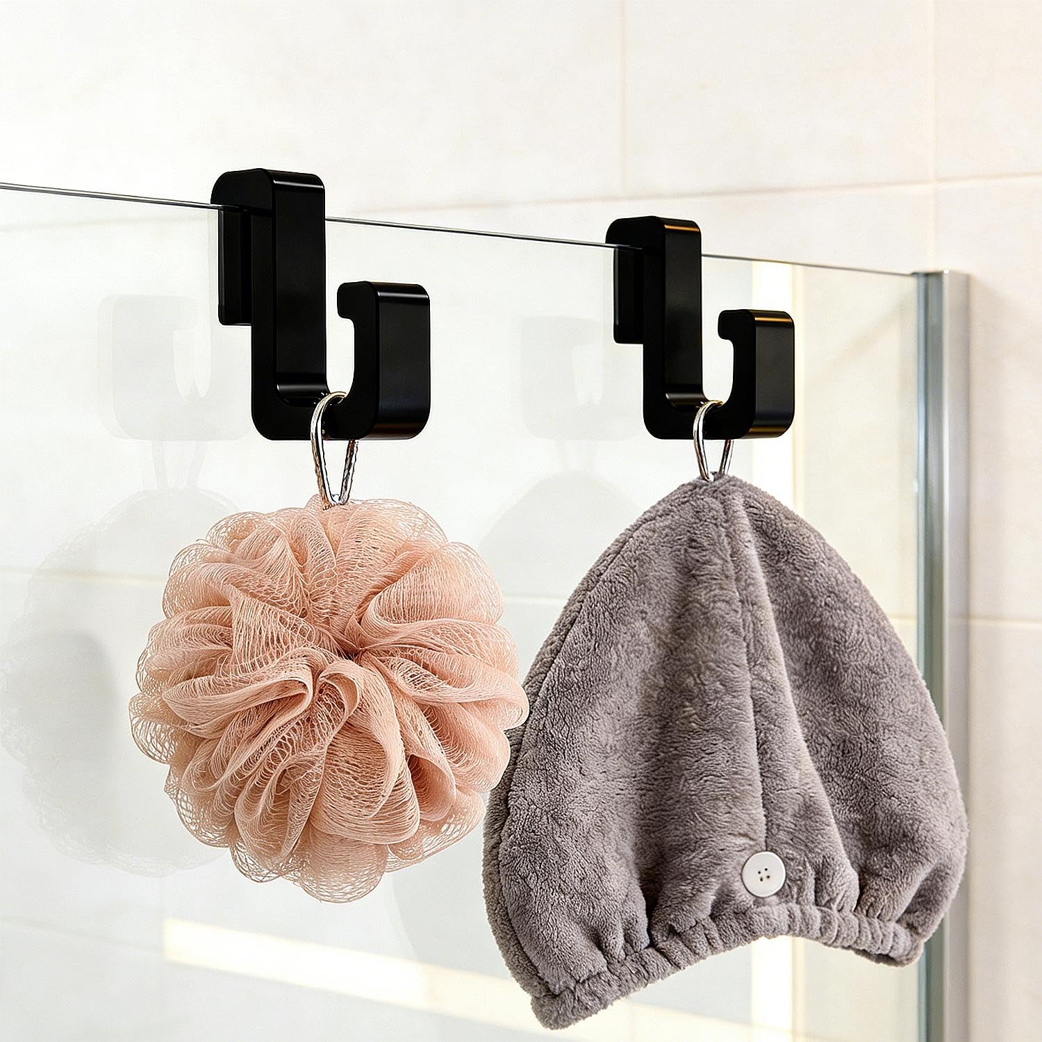 2Pcs Heavy Duty Bathroom Hooks for 8mm Glass Door No Drilling Required, Sturdy P