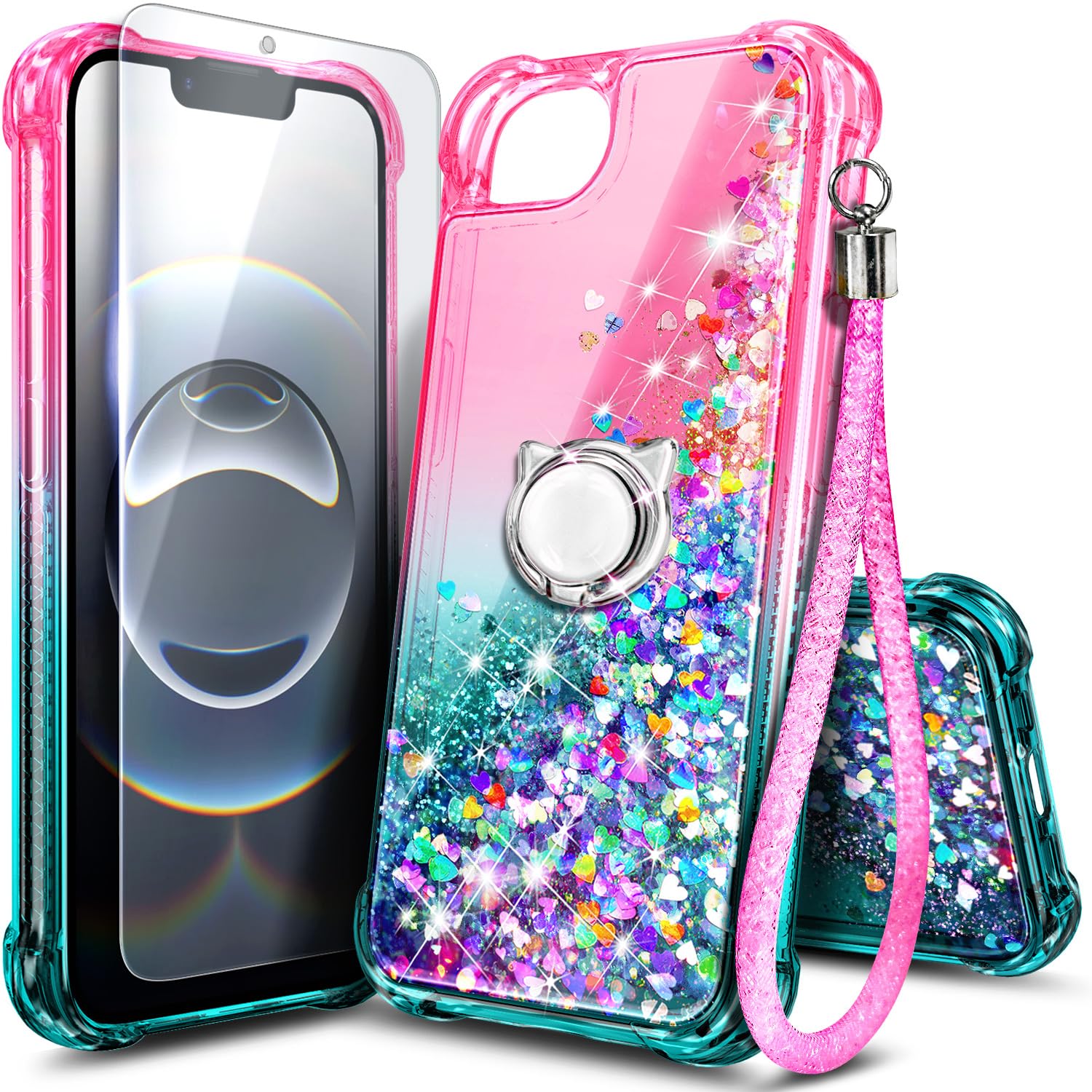NGB for iPhone 17e Case & iPhone 16e Case, Cute Liquid Glitter, Pink/Aqua | Cute