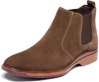 ArcBrothers Men's Chelsea Boots, Relaxed Fit Roomy Toe Box Design, Premium Leather Slip-on Ankle Boots, All-Day Comfort Grey,9