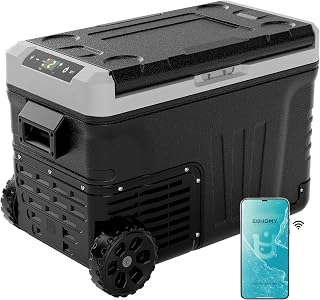 EUHOMY 37QT 12 Volt Refrigerator, -4℉~68℉ Portable Freezer,  for Car | No Ice Needed, 12V&100-240V,Wheels&Basket Fast Cooling, ECO/MAX Modes, 3-Level Battery Protection, Home&Outdoor Use,Low Noise