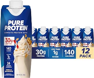 Pure Protein Vanilla Protein Shake, 30g Complete Protein, 12 Ct | Ready to Drink and Keto-Friendly, Vitamins A, C, D, and E plus Zinc to Support Immune Health, 11oz Bottles