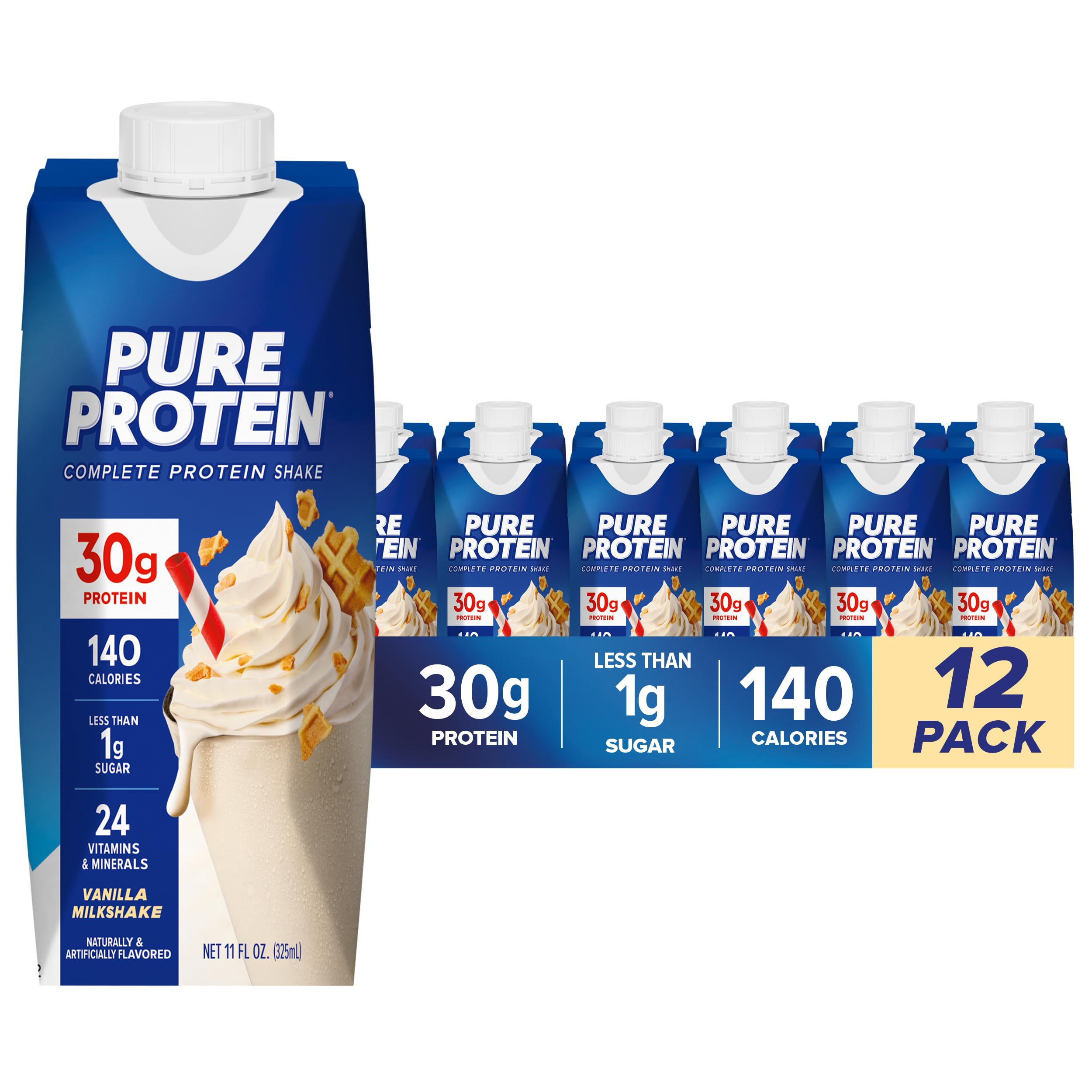 Pure Protein Vanilla Protein Shake, 30g Complete Protein, 12 Ct | Ready to Drink