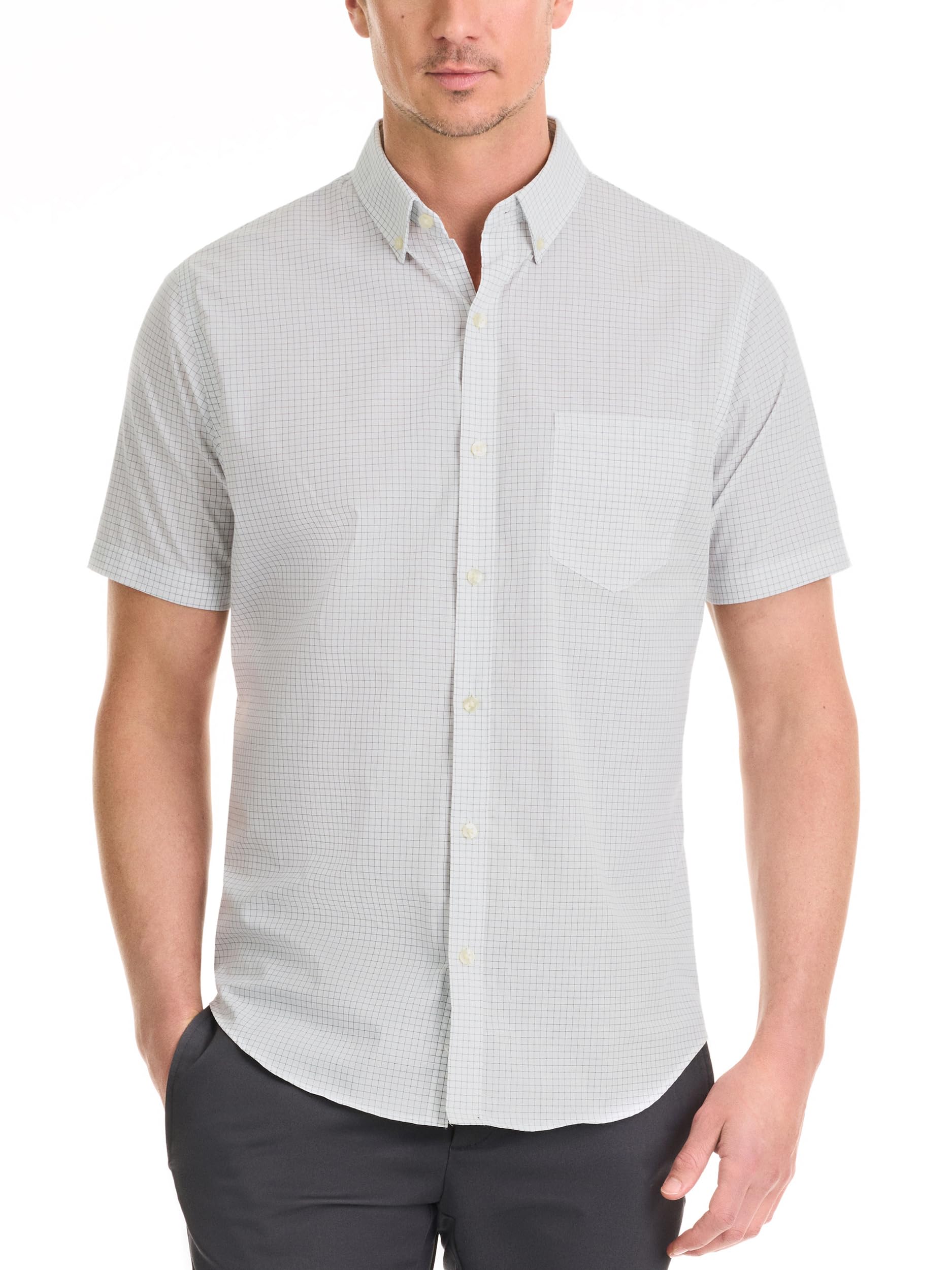 Van Heusen Men's Wrinkle Free Short Sleeve Button Check Down Shirt