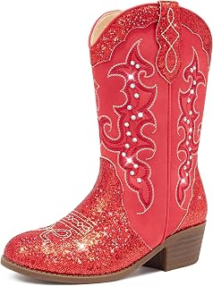 LAURMOSA Girls Cowboy Boots Cowgirl Western Boot for Kids Rhinestone Sparkly Toddler Dress Boots Ponited Toe Mid Calf Birthday Party for Little Big Kid