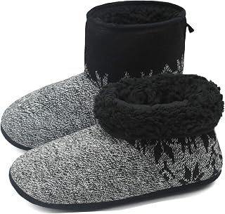 COFACE Men's Knitted Faux Fur Lined Non-Slip Indoor Slippers House Slippers with Booties Boot House…