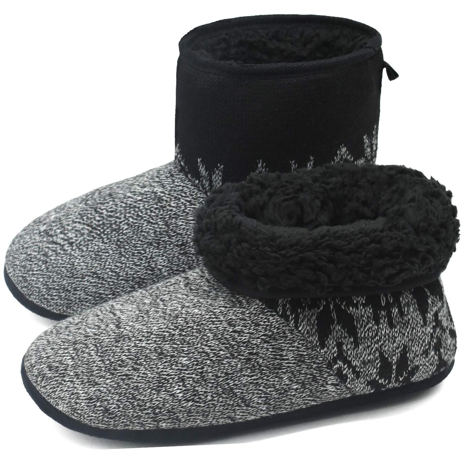 COFACE Men's Knitted Faux Fur Lined Non-Slip Indoor Slippers House Slippers with