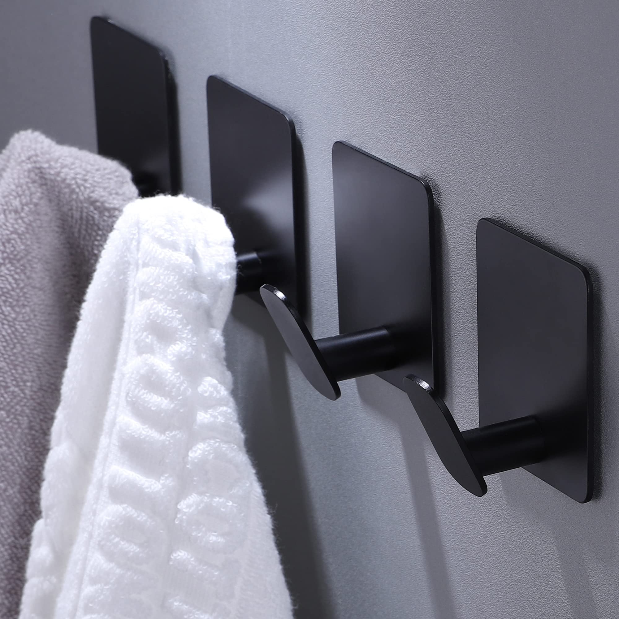DELITON 26lb Heavy Duty Adhesive Towel Hooks, No-Damage 4 Pack Matte Black | Hig