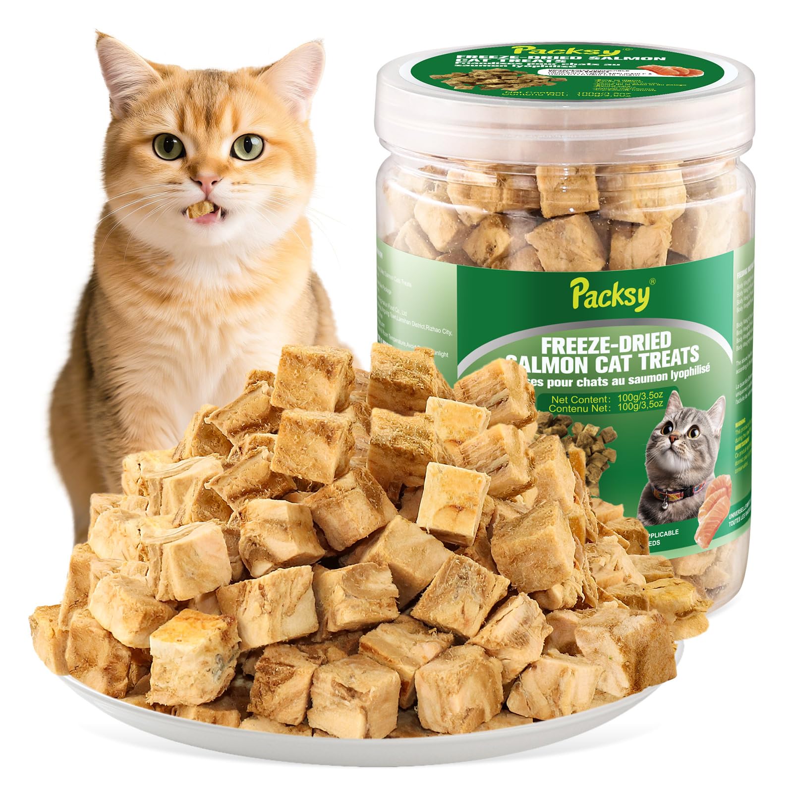 100g Freeze-Dried Salmon Cats Treats,High-Protein,Grain-Free,Crunchy Cat Treats,